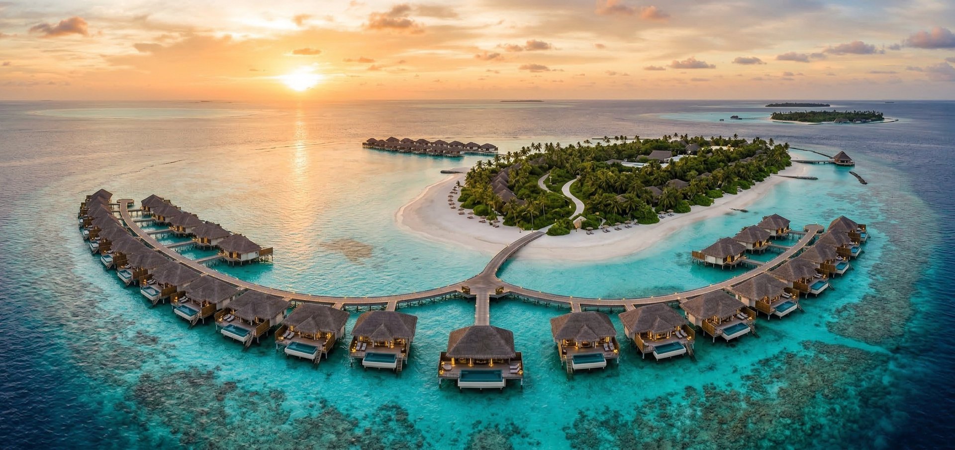 Мальдивы — бирюзовая вода и бунгало на воде